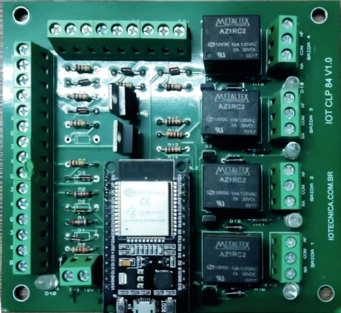 Placa IOT CLP 84 V1.0 — hardware próprio da IOTécnica com ESP32 e 4 relés